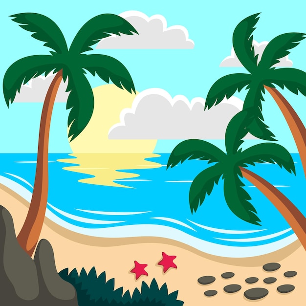 Fondo vectorial de la escena de la playa de verano