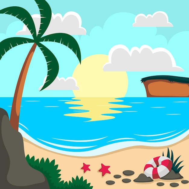 Fondo vectorial de la escena de la playa de verano