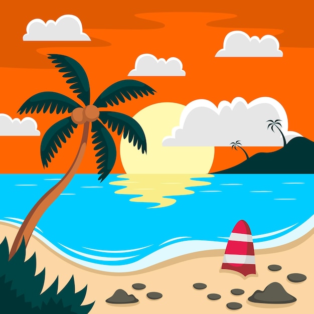 Fondo vectorial de la escena de la playa de verano