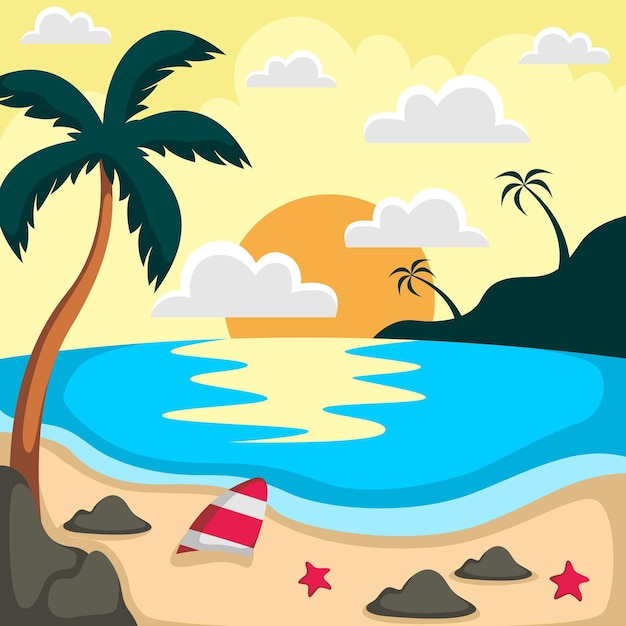 Fondo vectorial de la escena de la playa de verano