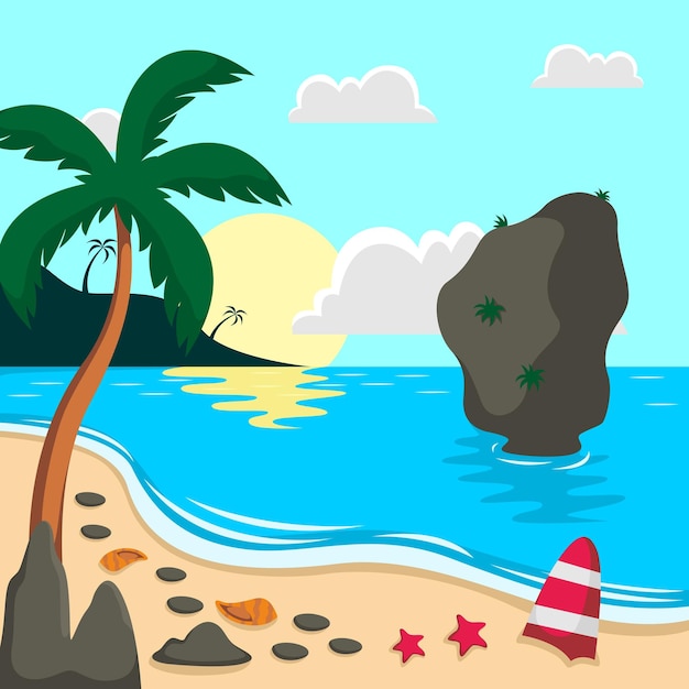 Fondo vectorial de la escena de la playa de verano