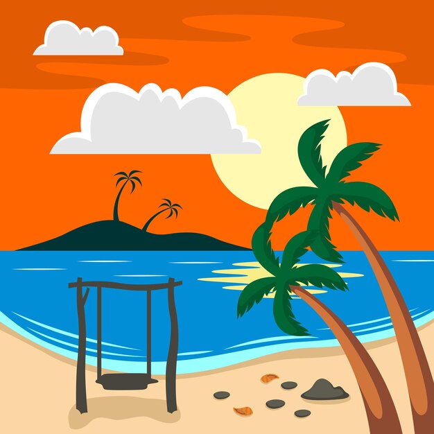 Fondo vectorial de la escena de la playa de verano