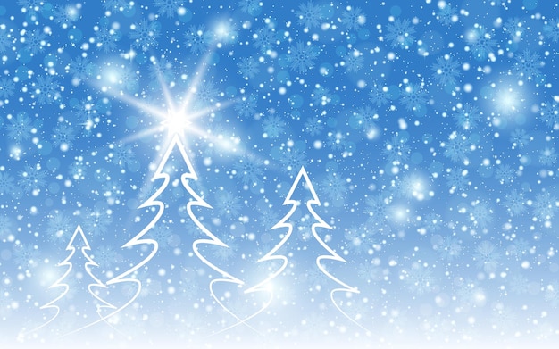 Fondo vectorial de estilo invernal de Navidad y año nuevo con estrellas, copos de nieve y efecto bokeh