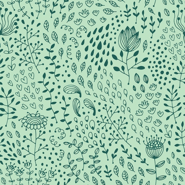 Fondo vectorial floral con patrón de flores y hojas sin costuras