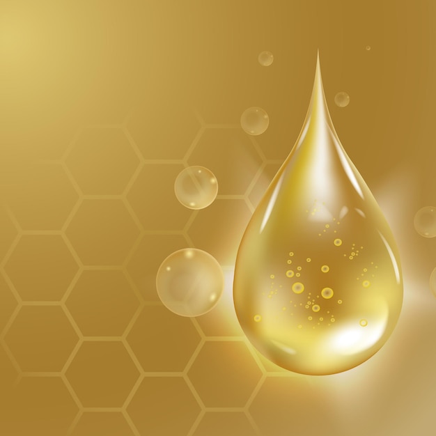 Fondo vectorial de gotas oleosas Gotas de aceite doradas en fondo amarillo
