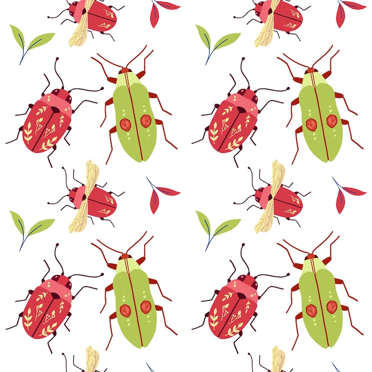 Vector fondo vectorial con ilustraciones de insectos dibujados a mano mariposa negra cigarra escarabajo insecto libélula dibujo patrón sin fisuras entomológico