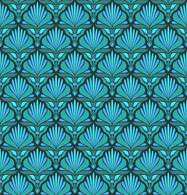 FONDO VECTORIAL INCONSÚTIL EN ESTILO ART NOUVEAU CON ELEMENTOS FLORALES AZULES CLAROS