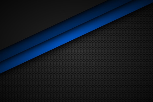 Fondo vectorial de línea azul abstracto con malla octogonal Capas superpuestas en fondo negro con patrón hexagonal