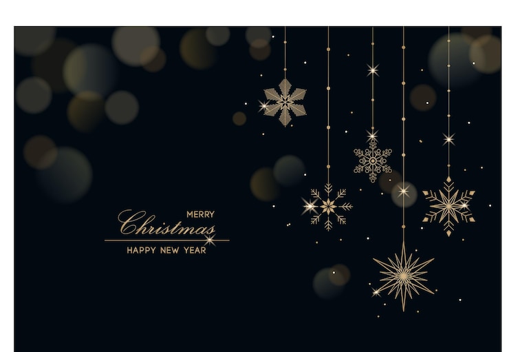 Vector fondo vectorial de navidad con copos de nieve dorados colgantes