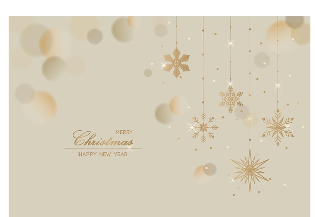 Fondo vectorial de Navidad con copos de nieve dorados colgantes