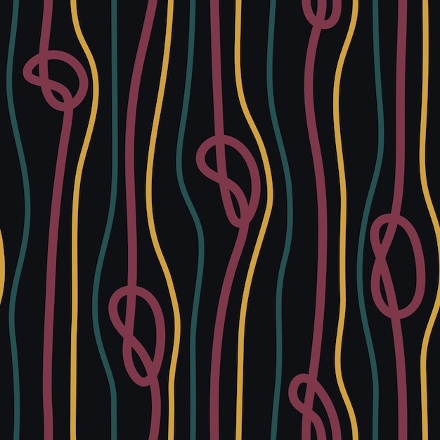 FONDO VECTORIAL NEGRO CON NUDOS Y CUERDAS VERTICALES MULTICOLOR