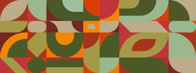 Fondo vectorial de patrón geométrico con color abstracto escandinavo o impresiones de geometría suiza de rectángulos cuadrados y círculos diseño de forma