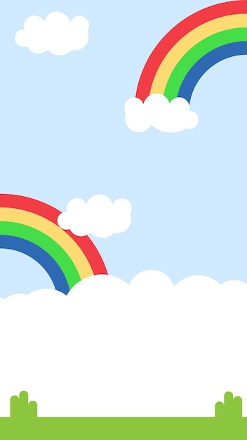 Fondo vectorial simple con hermosas imágenes de nubes de arco iris y hierba