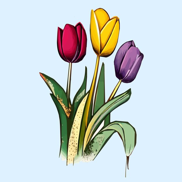 Vector fondo vectorial con tulipanes ilustración dibujada a mano feliz día de la madre diseño de vacaciones de primavera