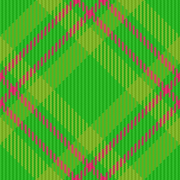 Fondo vectorial de verificación de textura sin costuras con un tejido de tartán textil a cuadros en colores verde y rosa