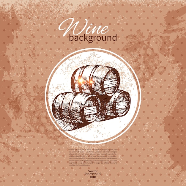 Fondo de la vendimia del vino. Ilustración de boceto dibujado a mano. Diseño de menú