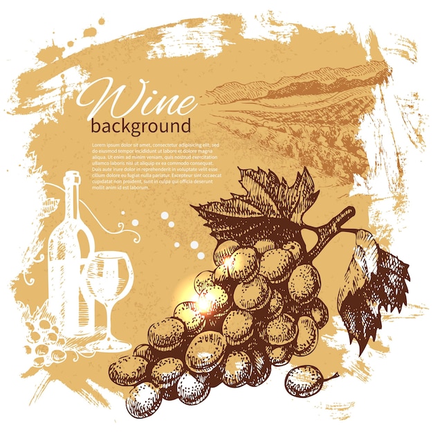 Fondo de la vendimia del vino. Ilustración dibujada a mano. Diseño retro splash blob