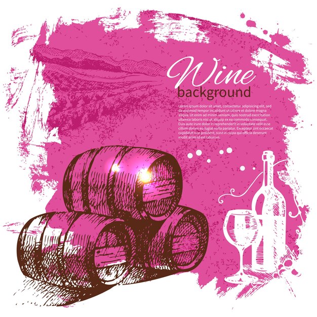 Fondo de la vendimia del vino. Ilustración dibujada a mano. Diseño retro splash blob
