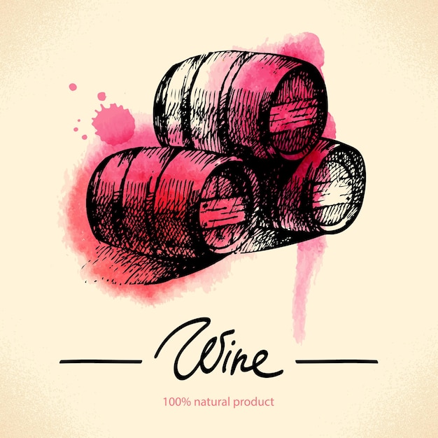 Fondo de la vendimia del vino. Ilustración de dibujado a mano de acuarela