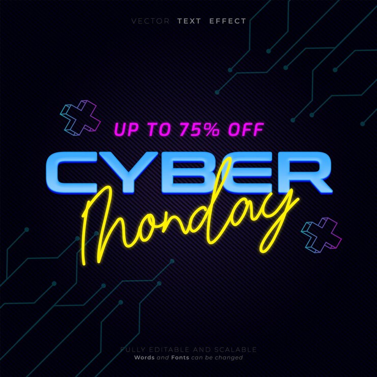 Vector fondo de venta de cyber monday futurista de tecnología con estilo tridimensional editable