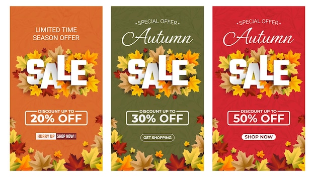 Fondo de venta de otoño conjunto de fondos abstractos con alimentación de banner de venta de otoño de hoja de arce