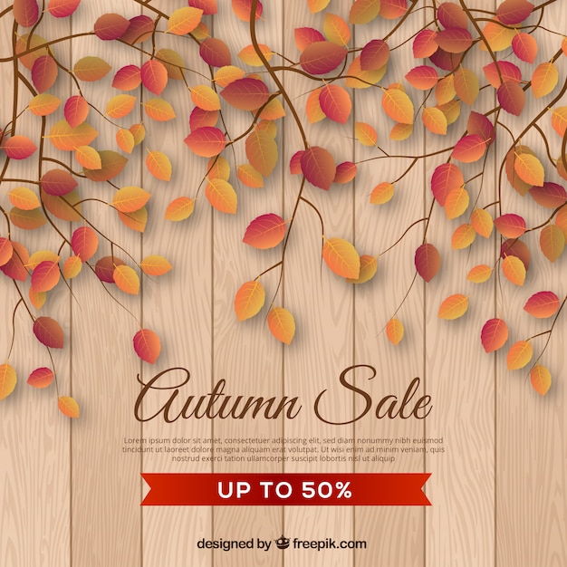 Fondo de venta de otoño con hojas realistas