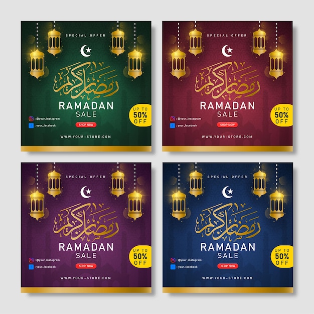 Fondo de venta de ramadan kareem y tarjeta de felicitación con linterna