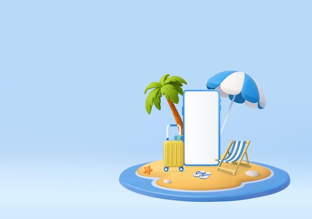 Fondo de verano 3D con marco de teléfono inteligente