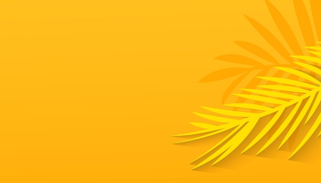 Fondo de verano amarillo en blanco con hojas tropicales