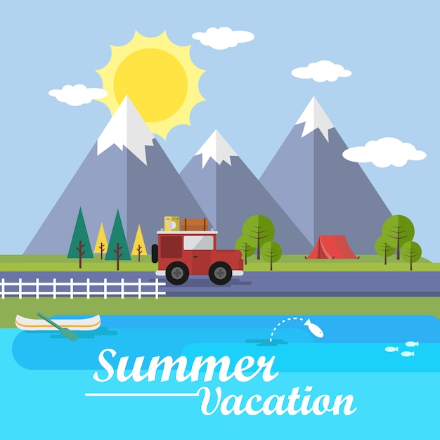 Vector fondo de verano con diseño de montaña