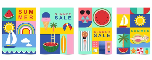 fondo de verano con estilo geométrico vector de ilustración para diseño vertical a4