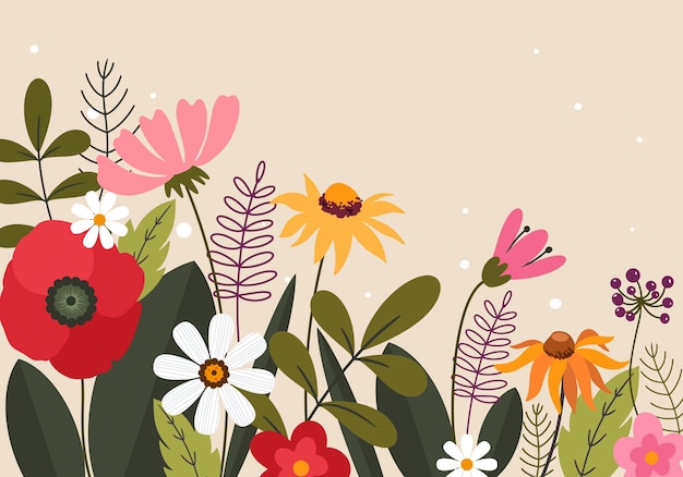 Fondo de verano floral plano en vector e ilustración