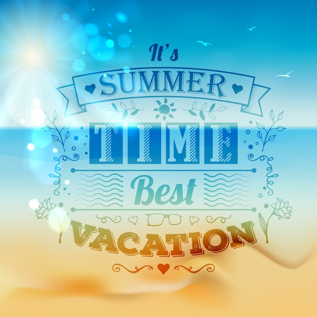 Fondo de verano con letras de tipografía vintage y adornos florales.