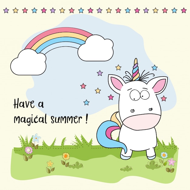 Fondo de verano mágico con unicornio.