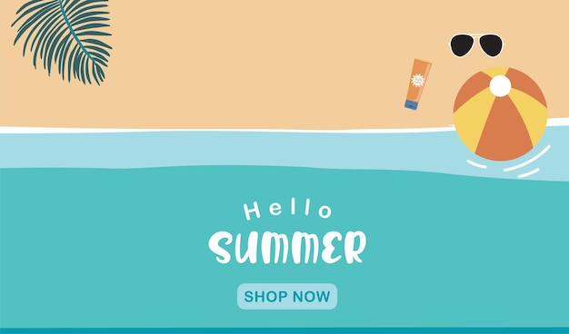 Fondo de verano con mar y playa Banner de verano vectorial