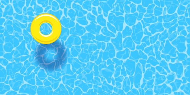 Fondo de verano de piscina de agua con anillo de flotador de piscina amarillo.