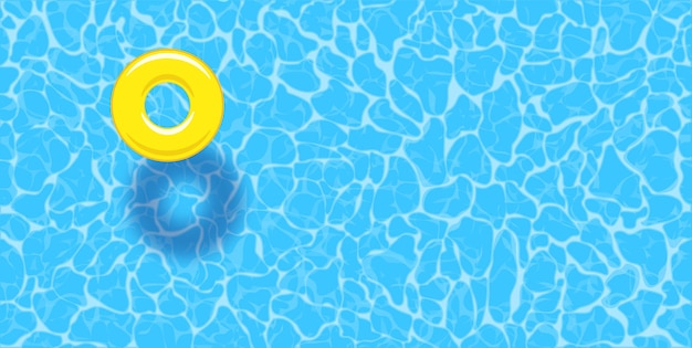 Fondo de verano de piscina de agua con anillo de flotador de piscina amarillo.