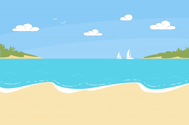 Vector fondo de verano playa de arena con paisaje marino