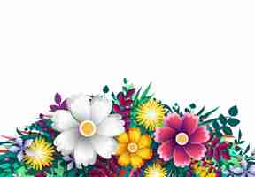 Vector fondo de verano y primavera con flores de colores brillantes. ramas coloridas florales con cogollos. flores florecientes de plantilla para invitaciones de boda y diseño de tarjetas de felicitación. ilustración vectorial