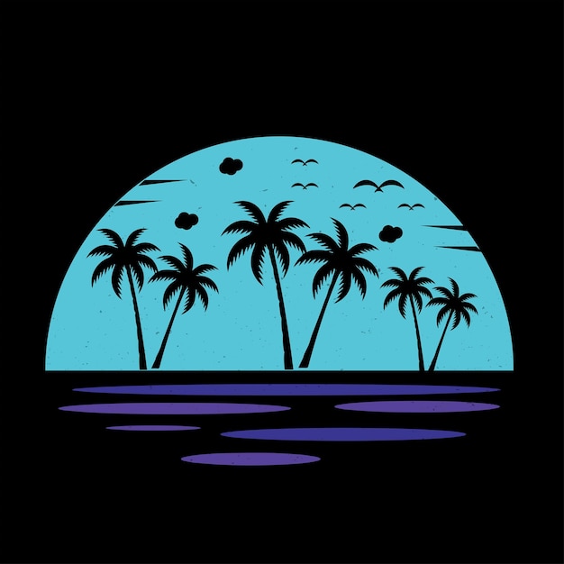 Fondo de verano con puesta de sol y palmeras