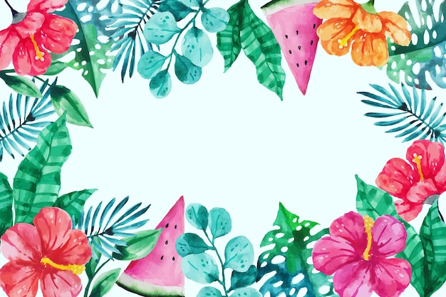 Vector fondo de verano tropical acuarela con hojas