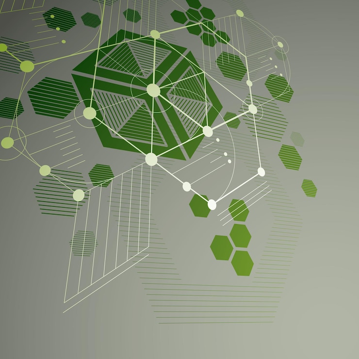 Vector fondo verde abstracto vectorial 3d creado en estilo retro bauhaus. la composición geométrica moderna dimensional se puede utilizar como plantillas y diseños.