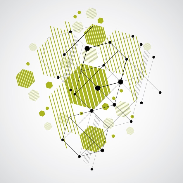 Fondo verde abstracto vectorial creado en estilo retro Bauhaus. La composición geométrica moderna se puede utilizar como plantillas y diseños. Papel pintado tecnológico de ingeniería hecho con panales.
