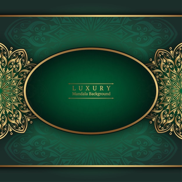 Fondo verde con adornos de mandala de oro