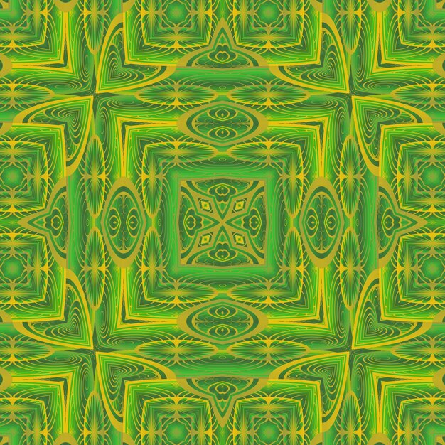 Fondo verde y amarillo con un patrón de cuadrados y triángulos.