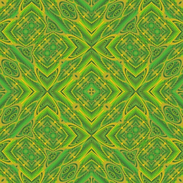 Fondo verde y amarillo con un patrón de cuadrados y triángulos.