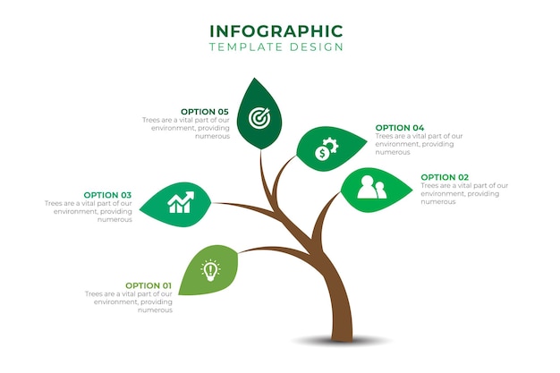 Fondo verde de árbol e infografías con espacio para el texto