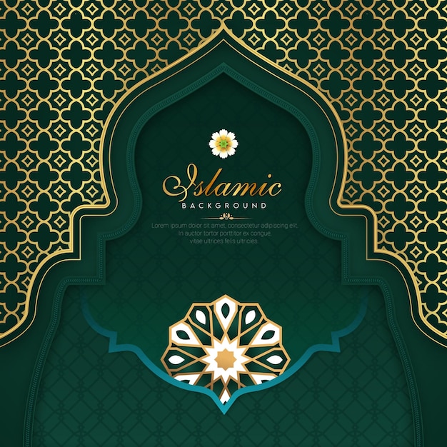 un fondo verde con un diseño dorado y una flor en él