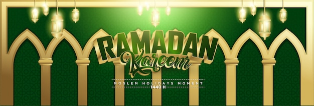 Fondo verde y dorado de ramadán kareem