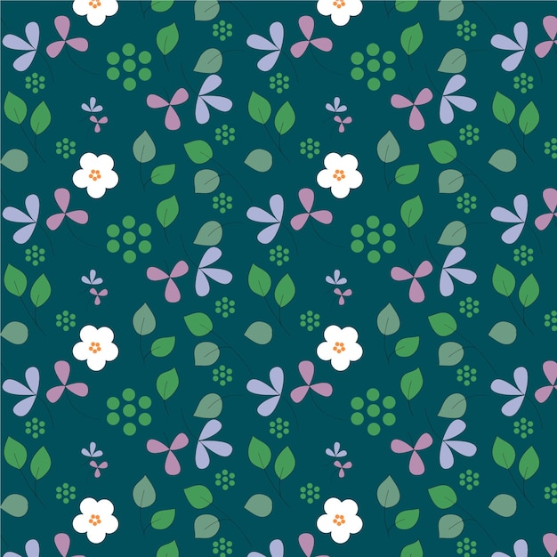 Un fondo verde con flores y hojas blancas.